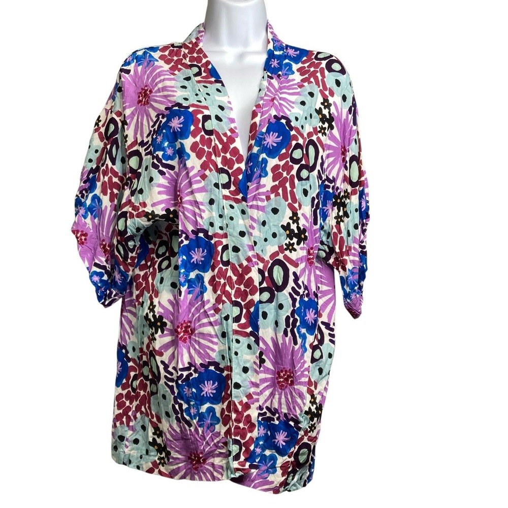 Calma São Paulo Colorful Floral Boho Peasant Blouse Sz M Cottagecore‎ Fairy Top
